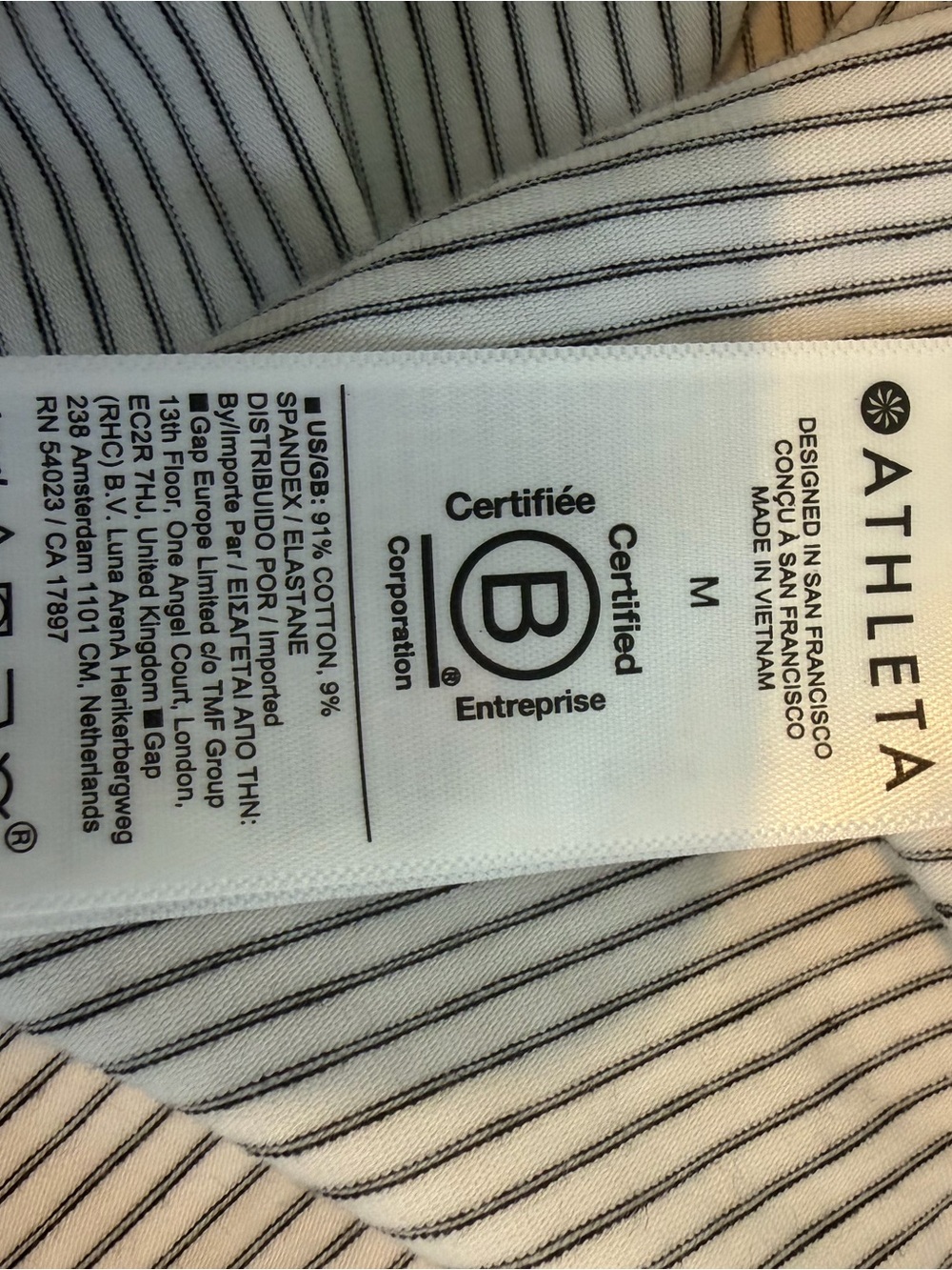 Athleta Essential V-Neck Long Sleeve Top M White Gray Stripe - Picture 5 of 8